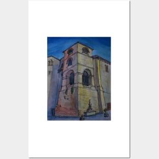 Watercolor Sketch - Bell Tower of the Church of San Francesco, Enna, Sicily Posters and Art